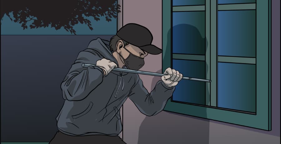 Illustration of burglar forcing entry through a window in Fort Lauderdale
